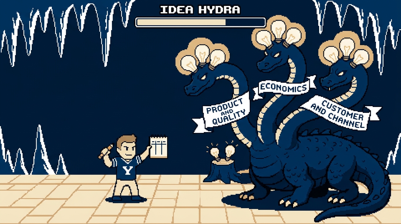 Boss fight: the Idea Hydra with three necks banded product and quality, economics, customer and channel