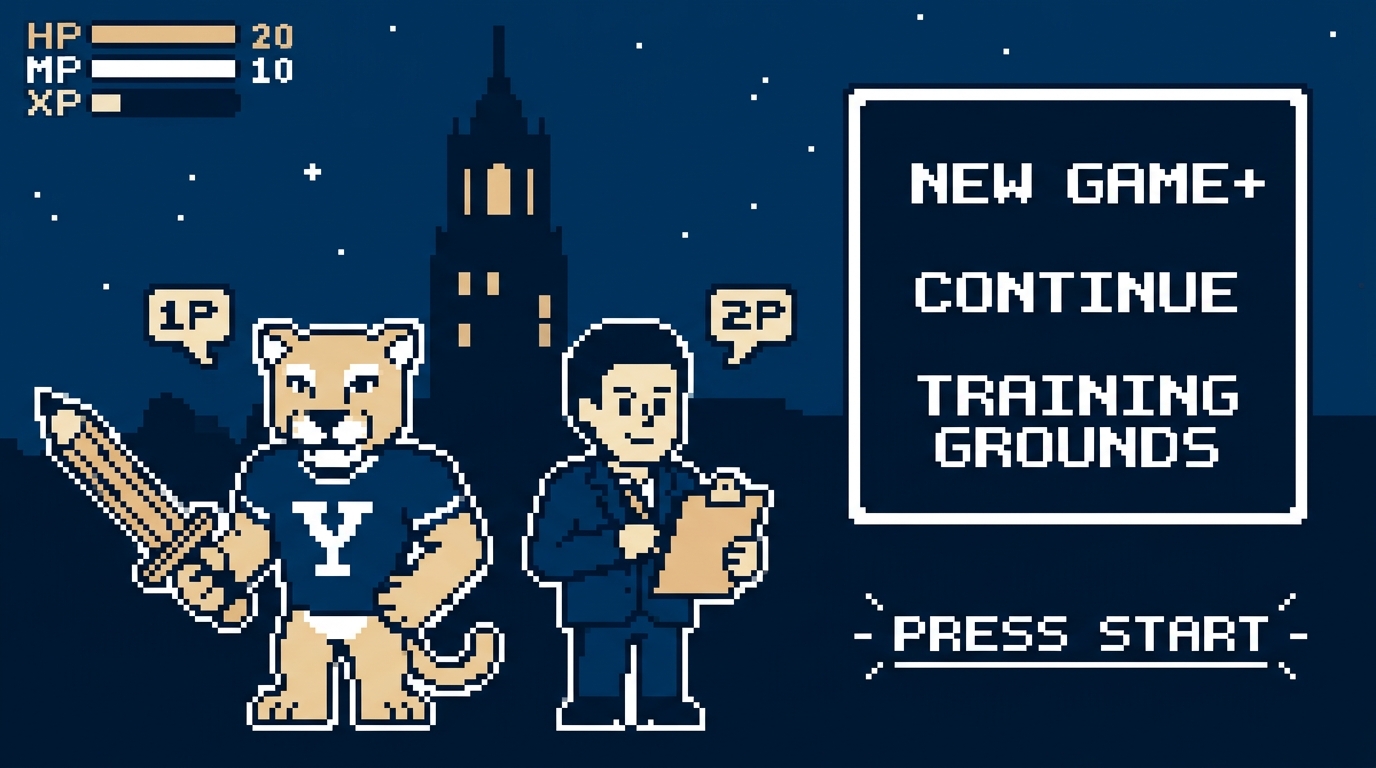 Title screen: Cosmo as 1P beside Player 2 as 2P, menu reading New Game+, Continue, Training Grounds, above a blinking Press Start