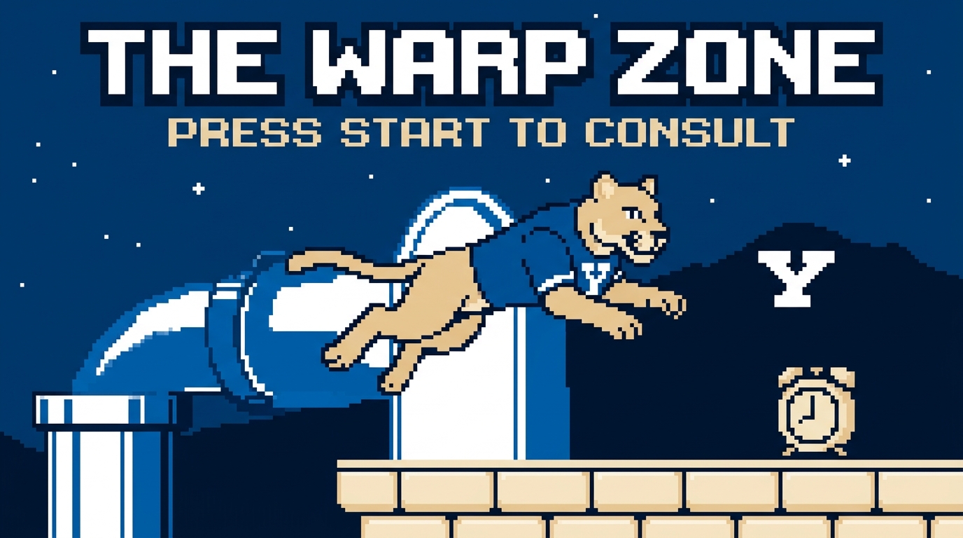 The Warp Zone cover: Cosmo leaping into a white warp pipe under Y Mountain
